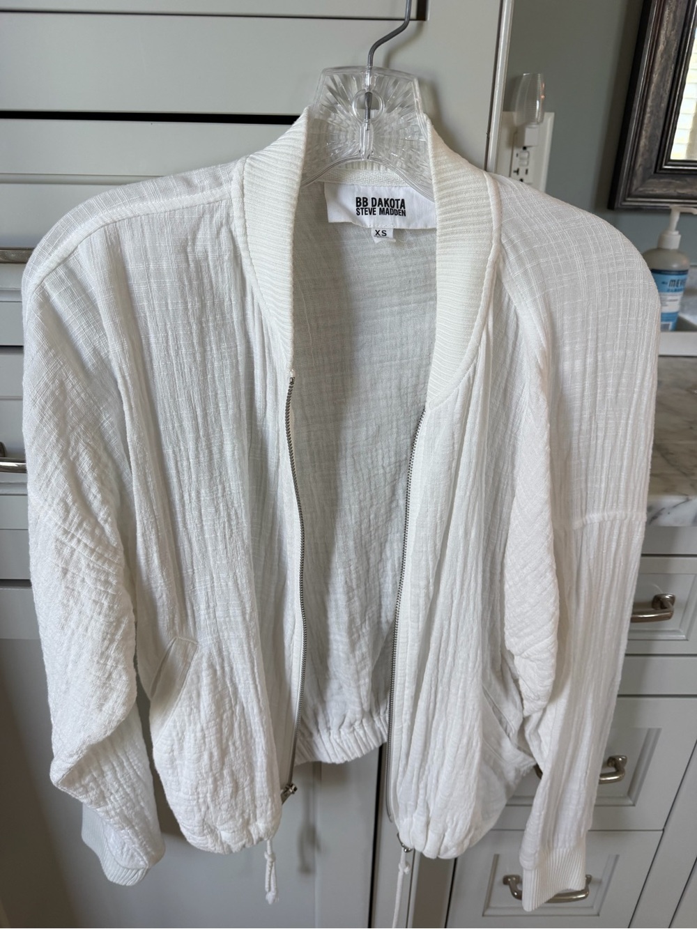 BB Dakota White Textured Zip-Front Bomber Jacket